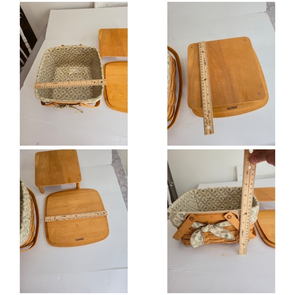 Longaberger Vintage Cake Pie Woven Basket Fabric Plastic Liner Wood Stand Cover - Picture 17 of 17